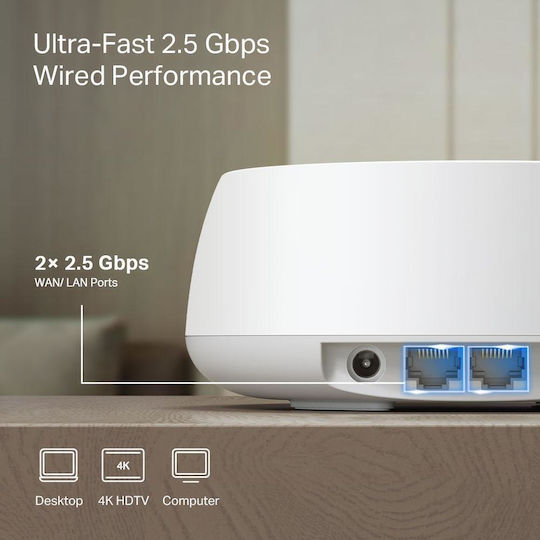 TP-LINK Deco BE25 v2 WiFi Мрежа на мрежови точки Точка за достъп Wi-Fi 7 Двулентов (2.4 и 5GHz) в Двоен комплект