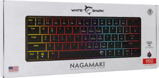 White Shark GK-006111 Nagamaki Gaming Mechanische Tastatur 60% mit Benutzerdefiniertes Rot Schaltern und RGB-Beleuchtung (Englisch US) Rot