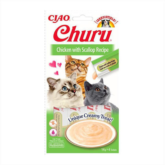 Inaba Ciao Churu Λιχουδιές με Κοτόπουλο με Κοτόπουλο & Χτένια για Ενήλικες Γάτες 56gr