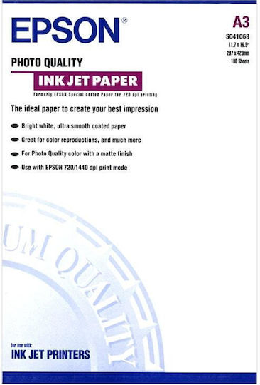 Epson Matte Φωτογραφικό Χαρτί A3 105gr/m² για Εκτυπωτές Inkjet 100 Φύλλα