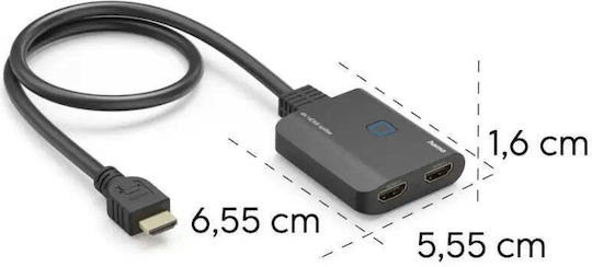 HDMI Сплитер Hama 205284 От 1x HDMI M Към 2x HDMI F До 4K 3840x2160@30Hz Резолюция