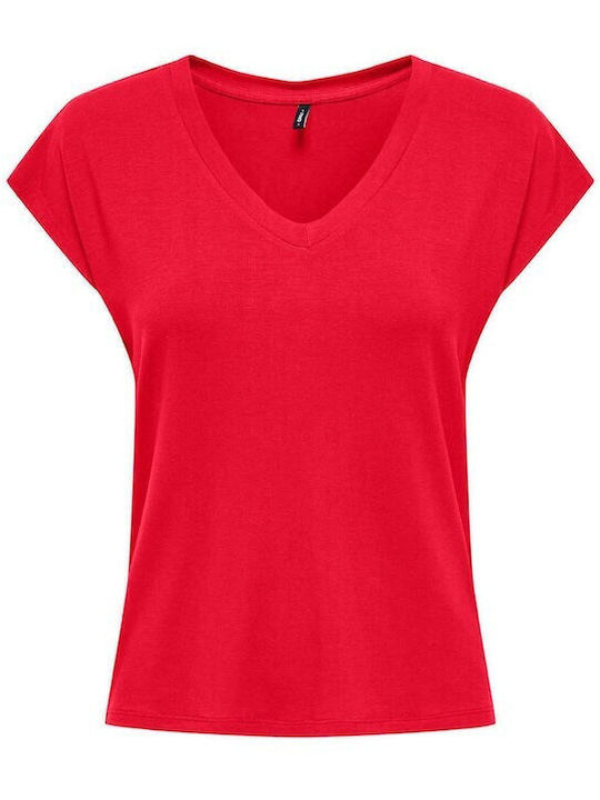 RILLA Women's Short Sleeve Blouse with V-Neckline Barbados Cherry