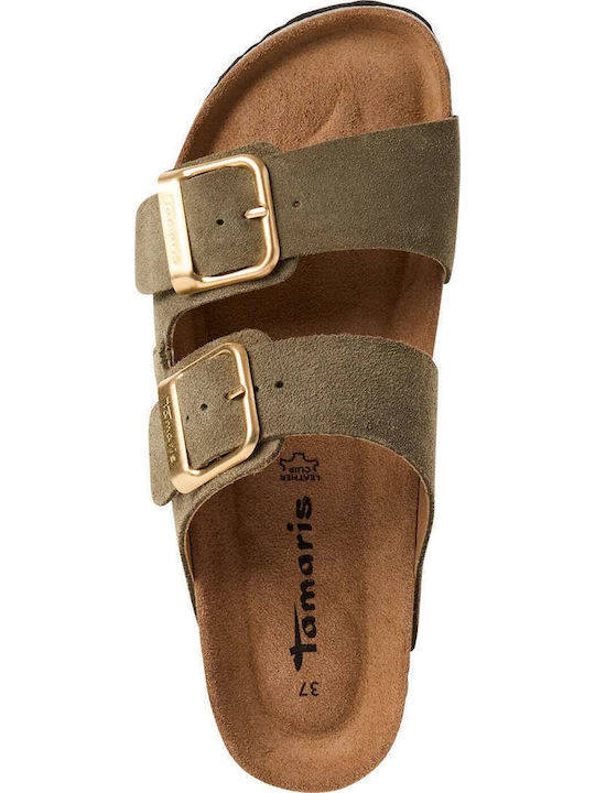 Leather Women's Flat Sandals Khaki
