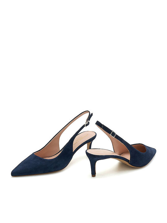 Leather Heels with Strap and Medium Heel Navy Blue