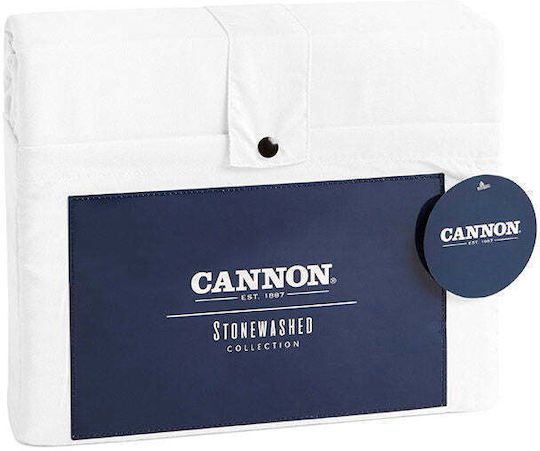 Cannon Stonewashed Σετ Σεντόνια Υπέρδιπλα με Λάστιχο 160x200+35εκ. White (4τμχ)
