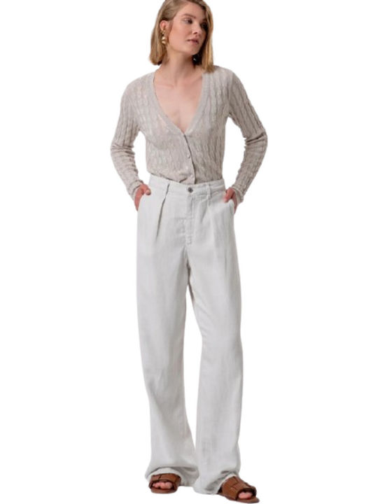 Pantaloni Dama Din Țesătură Cu Fit Regular Ecru