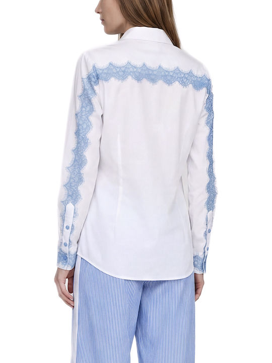C. Manolo Long Sleeve Women's Shirt White- Sky Blue