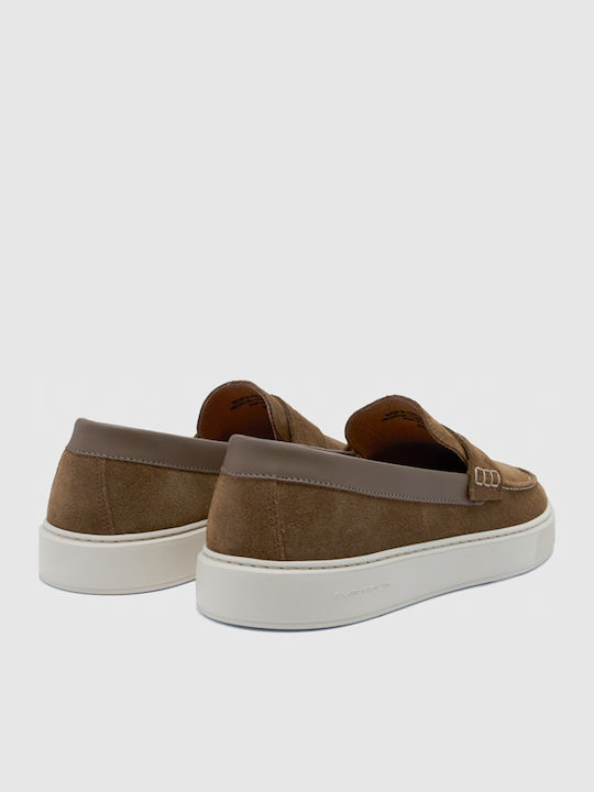 Loafers Bărbătești Din Piele Întoarsă În Culoare Maro
