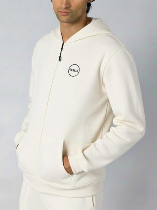 Ανδρική Ζακέτα Fleece με Κουκούλα White