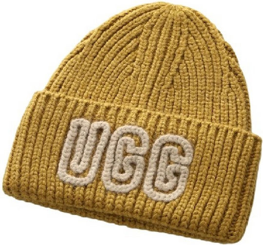 Chunky Beanie Damen Mütze mit Rib Strick in Gelber Farbe