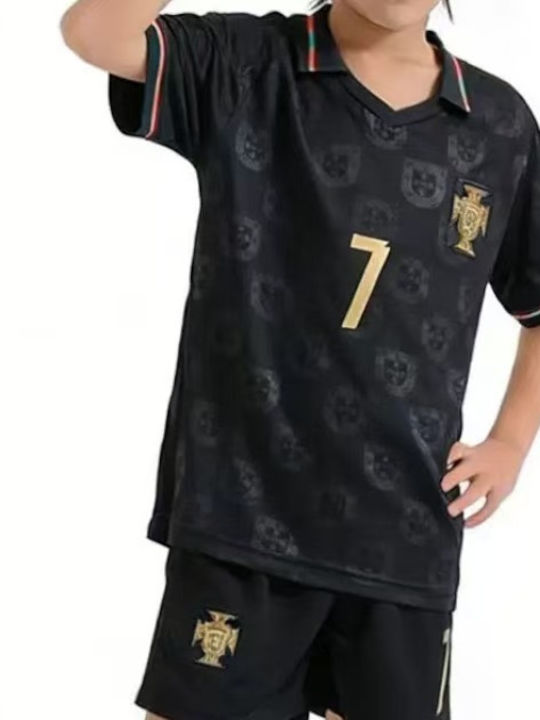 King Детски Комплект Футбол Ronaldo 2026 Черно Polo Portugal Away