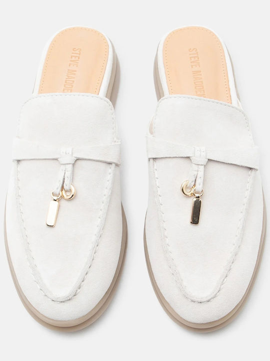 Suede Mules with Heel in Ecru Colour
