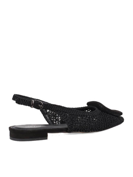 Suede Γυναικείες Μπαλαρίνες Slingback σε Μαύρο Χρώμα