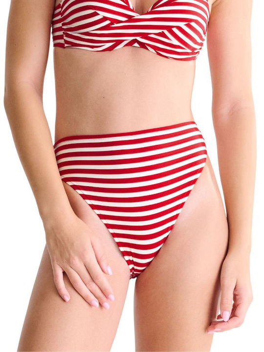 Bikinihosen Slip Hohe Taille Gestreift Rote-Weiß