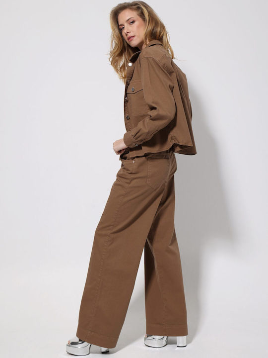 High Rise Women's Jean Pants in Slim Fit Brown