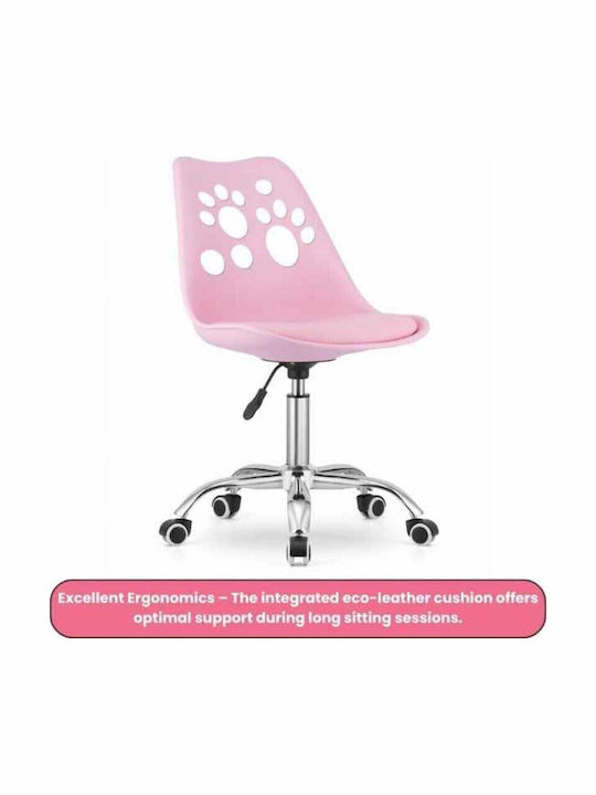Mercaton Scaun Office 5 Roți din Cauciuc Pernă din Piele Ecologică Șezut Pp Cadru din Aluminiu 50 X 60 X 89 Cm Roz Căști Wireless Led cu Slot pentru Card Model cu Urechi de Pisică Roz