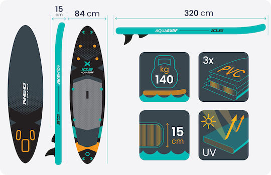 NEO Sport Φουσκωτή Σανίδα SUP με Μήκος 3.2m Πράσινη