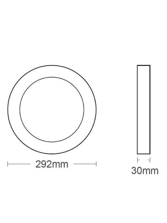 Vito Στρογγυλό LED Panel 24W με Ψυχρό Λευκό Φως 6000K 29.2εκ.