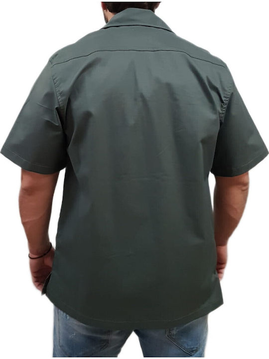 Short Sleeve Denim Shirt in Regular Fit Khaki