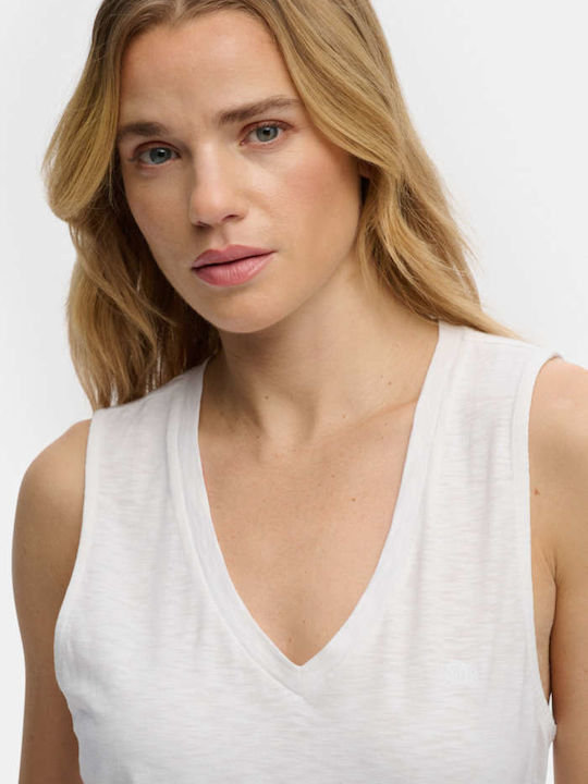 Superdry Studios Damen Bluse Baumwolle Ärmellose mit V-Ausschnitt Weiße