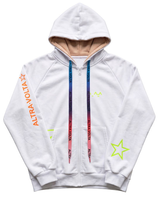 Bluza Damă Din Bumbac Cu Fermoar Alb