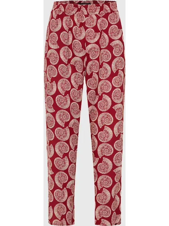 Women's High Rise Linen Trousers with Rubber Band in Regular Fit White/pineapple