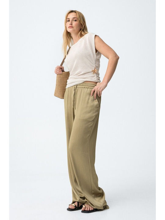 Women's Pantaloons with Rubber Band in Relaxed Fit Green