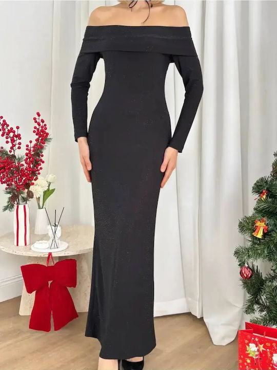 Maxi Damenkleid Für Hochzeit - Taufe Trägerlos Mit Tüll Schwarz