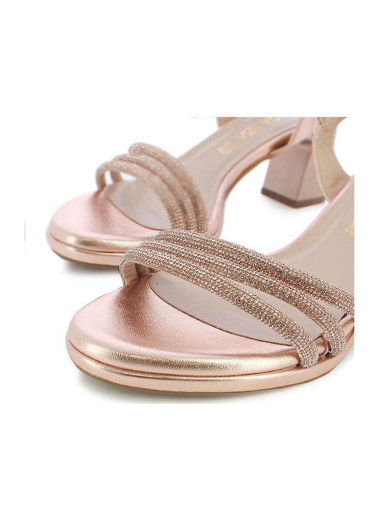Damen Sandalen Aus Leder Anatomisch Mit Strass Kupfer