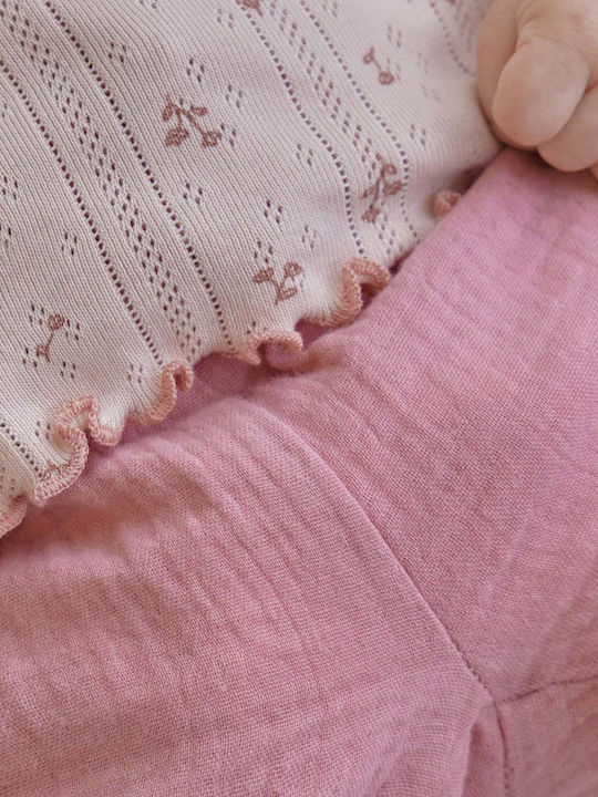 Kids Short-Sleeved Pink Blouse Flowers