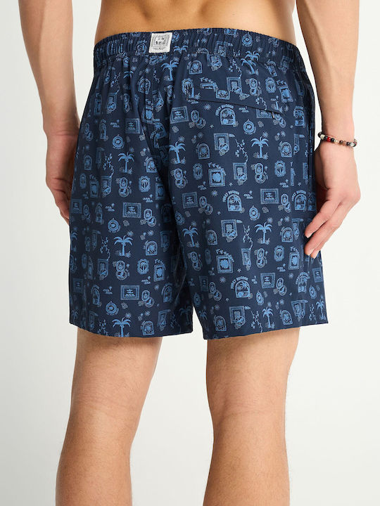 Men's Swimwear Shorts Navy Blue With Patterns