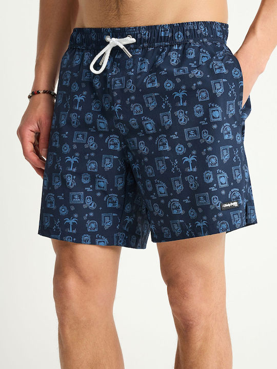 Men's Swimwear Shorts Navy Blue With Patterns
