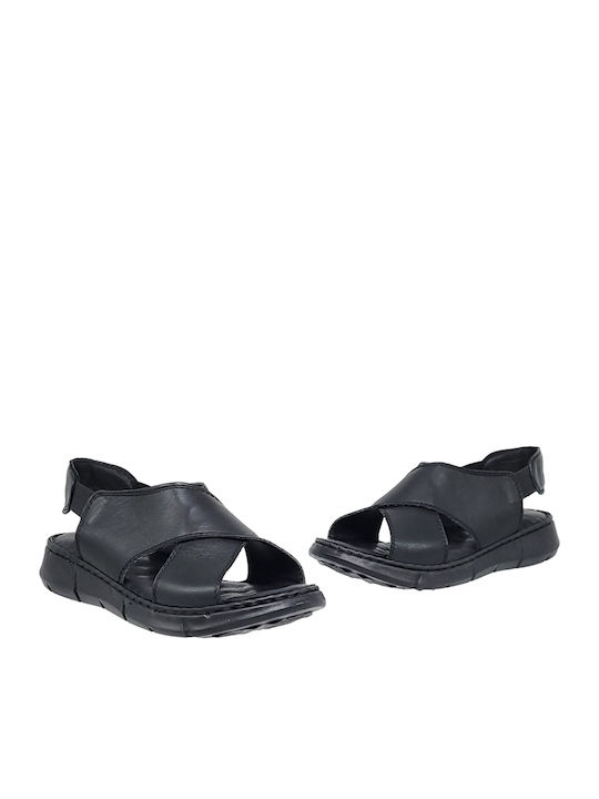 Δερμάτινα Γυναικεία Σανδάλια Flatforms Μαύρα