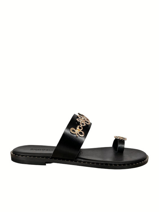 Leather Women's Flat Sandals Black