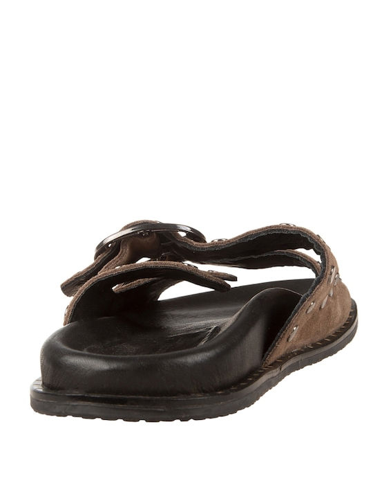 Deri Damen Anatomisch Flache Sandalen Braun