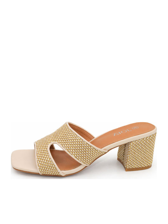 Mules With Chunky Low Heel In Beige Colour SJ-KK-1306-26ML-BEIGE