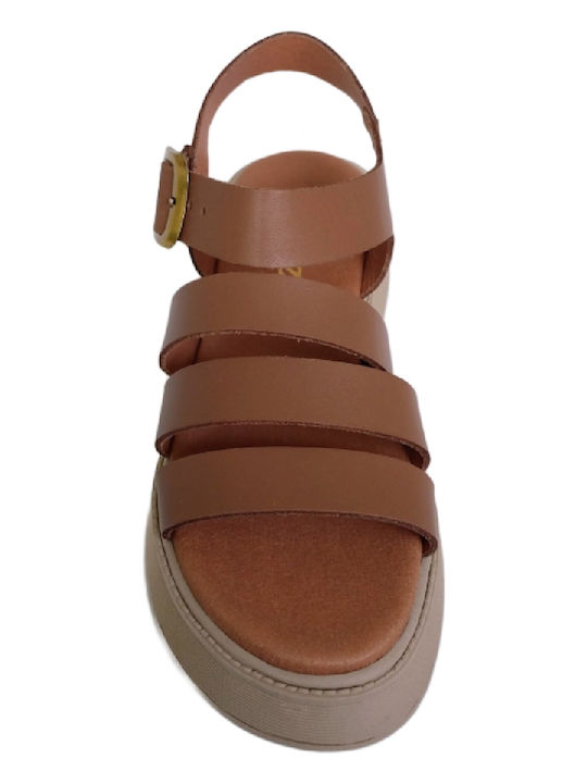 Deri Damen Anatomische Flatforms Tabac Braun Sandalen