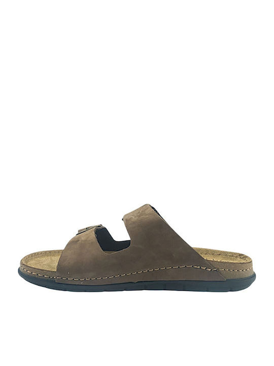 Leather Men's Sandals In Tabac Brown Colour