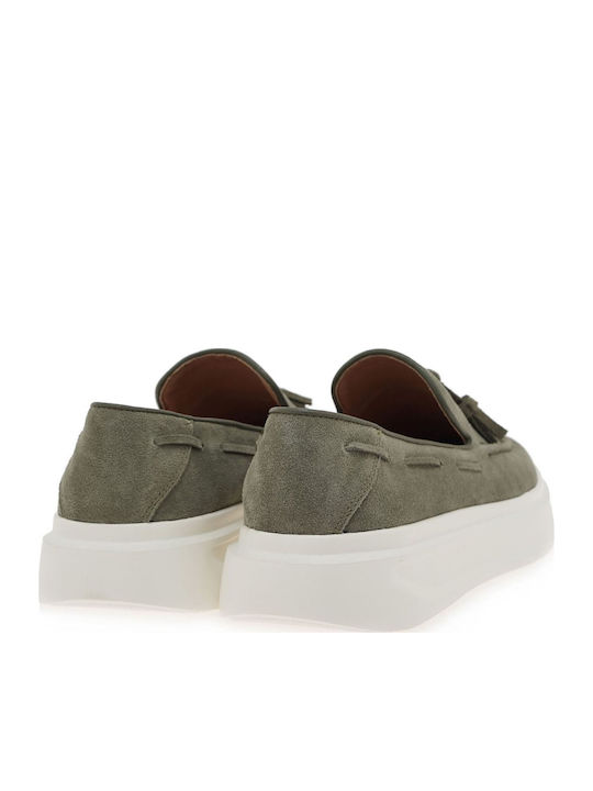 Suede Men's Loafers in Green Colour