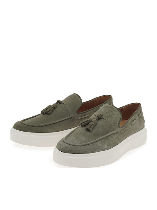 Suede Men's Loafers in Green Colour