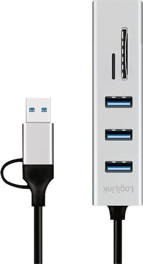 LogiLink Hub USB 3 Porturi USB 3.2 cu Conectare USB-C Gri