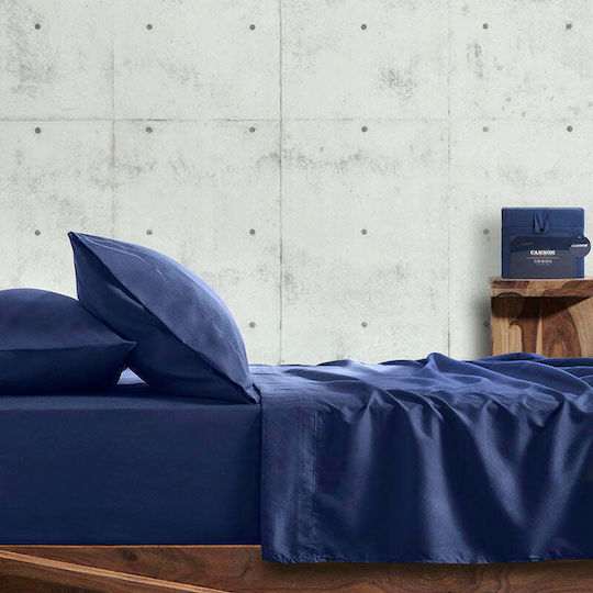 Cannon Stonewashed Σετ Σεντόνια Μονά με Λάστιχο 100x200+35εκ. Navy, Peony (3τμχ)