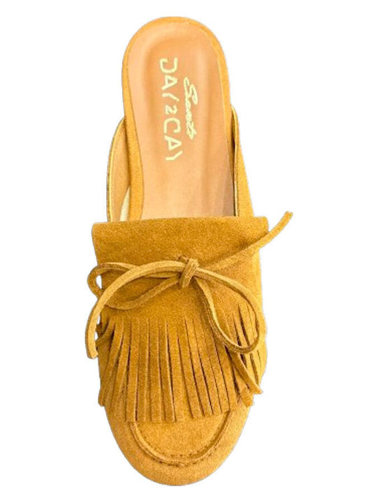Leder Damen Pantoletten mit Absatz in Braun Farbe