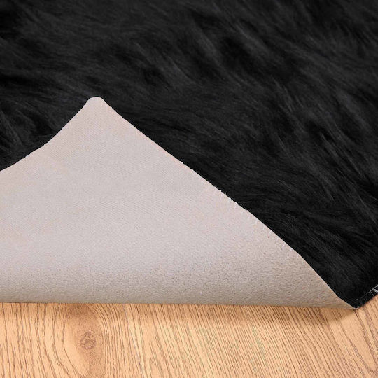 vidaXL Teppich Rechteckig Leder Schwarz