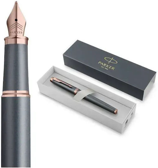 Parker IM Slate PGT Fountain Pen Medium Gray Brass with Pink Ink