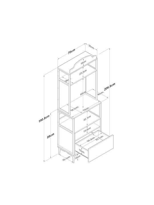 Στήλη Κουζίνας Walnut 90x44.7x21.2εκ.
