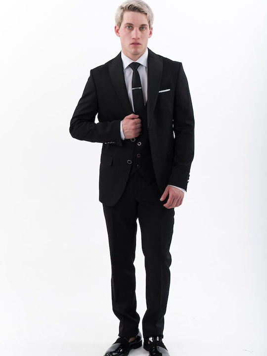 Men's Groom's Suit with Vest Black