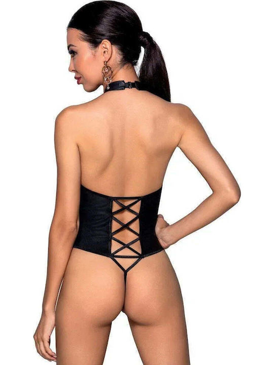 Γυναικείο Κορμάκι Passion Nancy Body Leather Μαύρο Pe10386