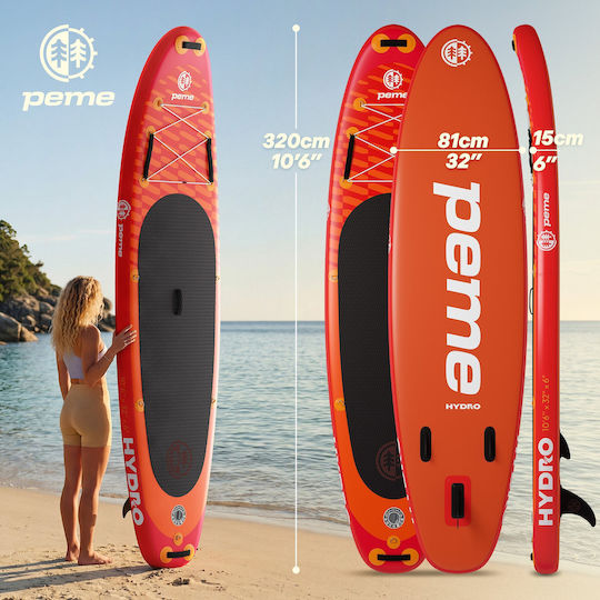 Peme Hydro Φουσκωτή Σανίδα SUP με Μήκος 3.2m Sunset Orange