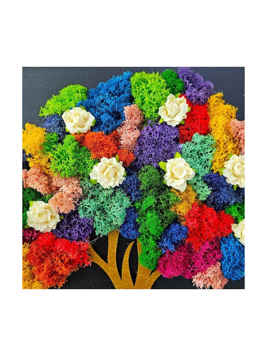 Pictură Decorativă Copacul Vieții Multicolor Licheni Naturali Mesaj Nași 30x40 Cm